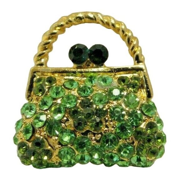 Unbranded Jewelry - Rhinestone Encrusted Purse Handbag Pin Brooch Daisy Floral Design Goldtone